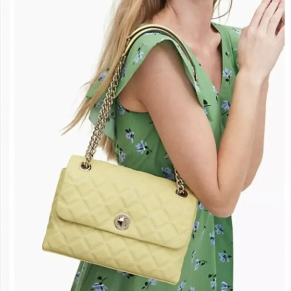 Kate Spade Natalia Smooth Leather Medium Flap Shoulder Bag Frosty Lime